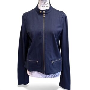 Lauren Ralph Lauren Navy Moto Jacket with Gold Hardware – Size 10